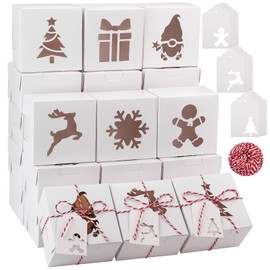 Fovths 24 Pieces Christmas Cookie Boxes 4 x 4 x 2.5 Inches White Bakery Pastry Boxes with Window Pie Gift Boxes Food Treats Container with Tags, Hemp Rope for Candy, Doughnuts, Cupcakes, Gifts