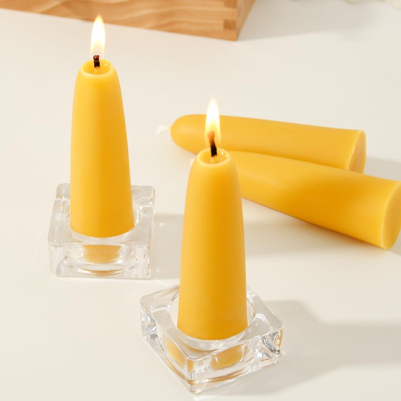 AGLARY 4-Pack 4.4"x1.4" Handmade Pure Beeswax Stubby Taper Candles, Yellow