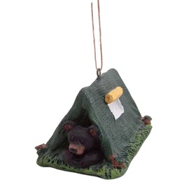 Black Bear in a Tent Christmas Ornament, Rustic Holiday Tree Hanging Decor, Unique Gift, 2 Inches