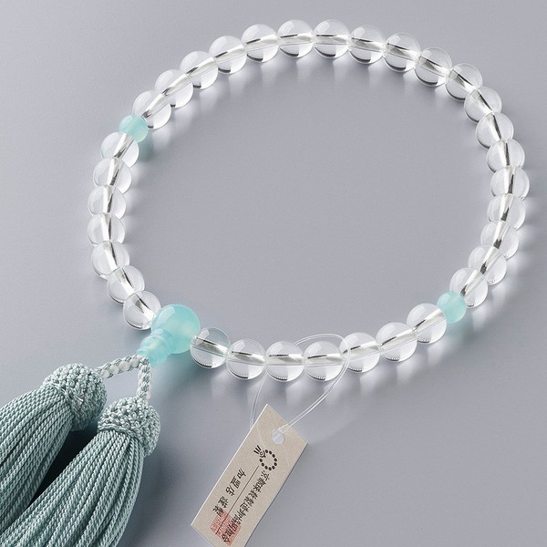 Butsudanya Takita Shoten Kyoto Prayer Beads, Women's, Genuine Crystal, Sea Blue Chalcedony, 0.3 inch (8 mm) Ball, Pure Silk Bassel, With Prayer Bag, Can Be Used in All Sects, Certificate Included