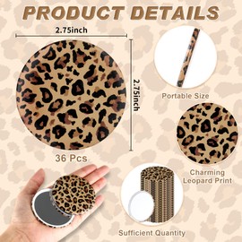 BrightRow 36 Pcs Leopard Print Small Compact Mirrors Bulk 2.76 Inch Mini Pocket Mirrors for Women Purse Round Travel Makeup Glass Gift for Wedding Guest Bridal Shower Birthday Party Favor