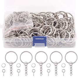 Swpeet 450 Piezas Kit de Anillos Planos Plateados para Llavero de 4/5 Pulgadas 20mm, Incluye 150 Piezas de Anillos de Llavero Divididos con Cadena y 150 Piezas de Anillos de Salto con 150 Piezas de