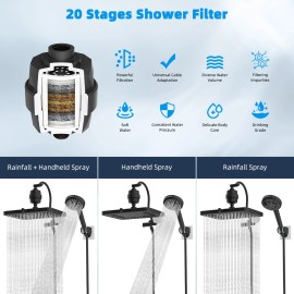 Hibbent Upgraded 13'' Dual Filtered Rainfall Shower Head Combo with Handheld Spray Black