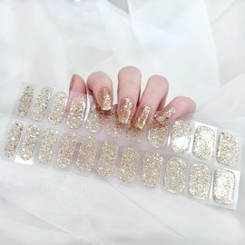 LIFOOST Glitter Gel Nail Polish Strips Adhesive Nail Art Stickers Color Gradient Full Cured Gel Nail Art Wraps Extra-Long Gel Manicure Strips (Glitter Gold)