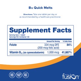 Bariatric Fusion Vitamin B12 Quick Melt | Grape Flavored Tablets | Dissolves On Your Tongue | Post Bariatric Surgery Patients | Gluten, Dairy & Soy Free | 90 Count