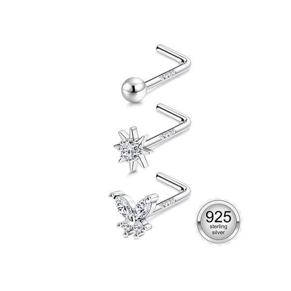 Milacolato Pack of 3 Nose Piercing Gold, Nose Piercing 925