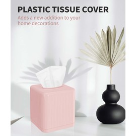 Livelab Tissue Box Cover with Base - Square Plastic Holder, Decorative Case, Modern Facial Paper Dispenser for Bathroom, Vanity Countertops, Night Stands, Desk - Pink