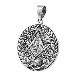 Treasure Bay Mens Womens Silver Pendant Necklace - Eye of Horus Pendant, Egyptian Pendant Necklace Past Master Masonic Symbol Freemacon Compass Pendant