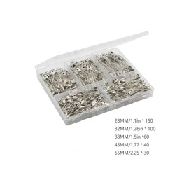 380-Piece Silver Safety Pins Set - 5 Sizes from 28 mm to 55 mm, Stainless Steel with Nikkel Coating for Handmade, Sewing and DIY