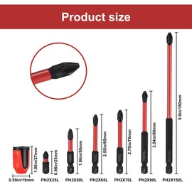 6 Pcs Magnetic Screwdriver Bit Sets, Phillips PH2 Anti-Slip and Shock-Proof Impact Screwdriver Driver Bits Set, 1/4 Hex Shank Magnetic Drill Bits, Long Magnetic Pozi-Drive Impact Driver Bits