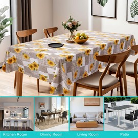 Vinyl Tablecloth with Flannel Backing 60x102in Rectangular Waterproof Non-Slip Sunflower Wipe Clean Table Cover for Indoor/Outdoor, Picnic, Dining Table Protection
