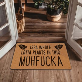 Welcome Door Mat Issa Whole Lotta Plants in This Muhfucka Outdoor Indoor Entrance, Low-Profile Floor Mats Non Slip Durable Entrance Rugs for Entry, Patio, High Traffic Areas Front Door, 17" x 29.5"