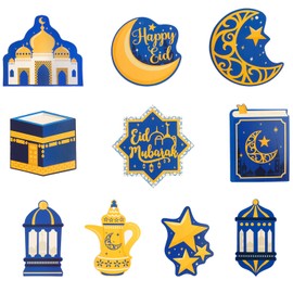 Bojueshaw 30PCS Ramadan Wooden Hanging Decoration - Eco-Friendly Crescent Moon Pendant for Holiday Party Decorations, Perfect for Ramadan Mubarak and Festive Scene Setup(Blue)