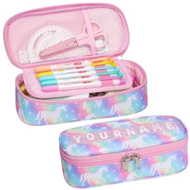 Bagseri Kids Pencil Case Box - Unicorn Pencil Case for Girls Bid Capacity Pencil Pouch for School, Multifunction Pencil Bag with Compartments for Kids Teen, Pen Case Only (Colored Unicorn)