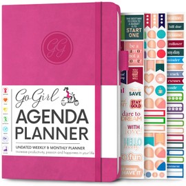 GoGirl Planner Agenda – Colorful Undated Monthly & Weekly Organizer for Women, Journal for Time Management & Productivity (Hot Pink)