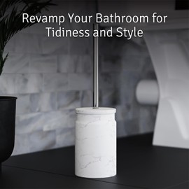 Juego de limpiador y soporte para escobillas de inodoro de mármol blanco, depurador de inodoro con diseño oculto para un baño limpio, cepillo para polvo resistente para una limpieza completa, accesorios de baño blancos