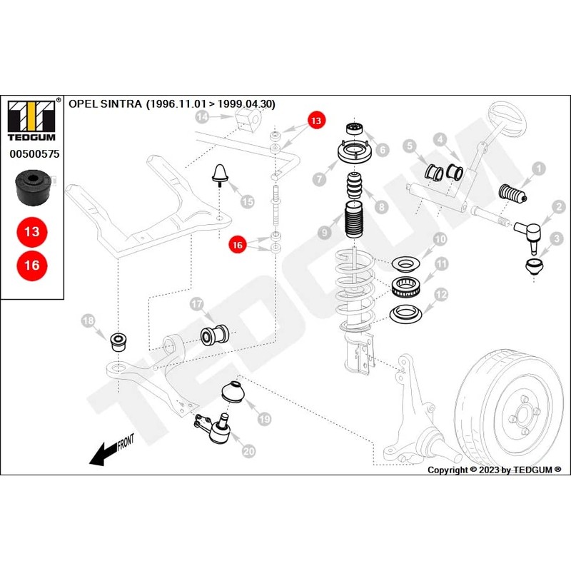TEDGUM Front on both sides, top, bottom bearing stabiliser coupling