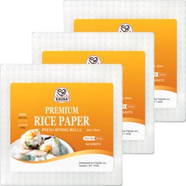 52USA Square Rice Paper, 3 Pack, White Rice Paper Wrappers, Fresh Spring Roll Wrappers & Dumplings-102 Sheets, Gluten-Free Wonton Wrappers, Vegan, Low Carb, Vietnamese Rice Wraps (22cm, 36 oz)