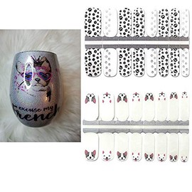 French Bulldog Frenchie Nail Polish Strips & Excuse my French Frenchie Wine Glass Gift Set