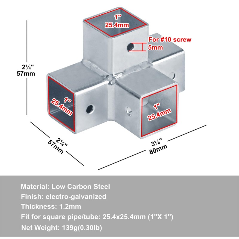 YIDU69Q 4 Pcs 1" Square Tube Connector, 4 Way Square
