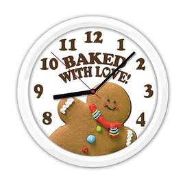 Gingerbread Baked with Love Wall Clock - Gift, Decor, Black or White Frame Room Kitchen