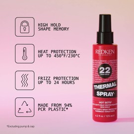 Redken Thermal Spray 22 High Hold - Thermal Heat Protectant and Setting Mist, For Curling and Flat Irons, Lasting Frizz Control & Protects Against Heat Damage