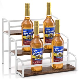 IYEBAU Coffee Syrup Rack,12 Bottle Capacity,3 Tier Coffee Bar Organizer,Kitchen Wine Rack,Coffee Station for Syrup, Wine Stand Shelf,Coffee Bar Accessories (Dark Brown Wood, White)