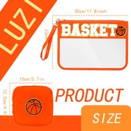 SUILU 2 Pcs Cosmetic Makeup Bag with Chenille Letter Patch,with Handles PVC Waterproof Clear Makeup Bag,Portable Toiletry Storage Bag, Basketball, 15.8 x 17 inches