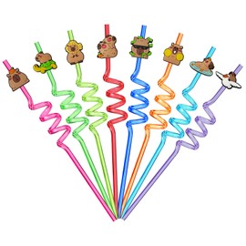 VerteLife 8 Pieces Reusable Straws Plastic Drinking Straw Novelty Capybara Straws Curly Cocktail Party Straw for Kids Adult - 8pcs,Capybara