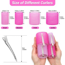 Rollers Hair Curlers Set - 36 Pieces with 4 Sizes (6 Jumbo, 6 Large, 6 Medium & 6 Small Curlers), 12 Hair Clips for Long, Thick Hair, Pink