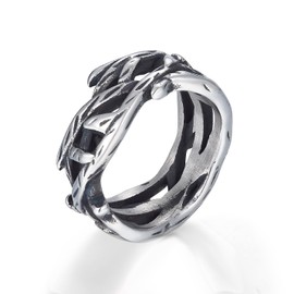 Joliernelle Jesus Crown of Thorns Ring for Men Vintage Stainless Steel Thorn Ring Vine Branch Lucky Ring, Non-precious metal, No Gemstone