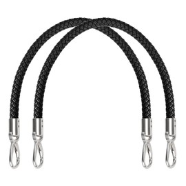 Jesustree Bag Handles Made of Leather PU, 40 cm Handbag Carry Handle Leather Handles with Small Keyring for Bags Handbag Straps Replacement Handle Bag Accessories, Pack of 2 Black