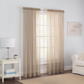 Pairs to Go Victoria Voile Modern Sheer Rod Pocket Window Curtains for Living Room (2 Panels), 59 in x 95 in, Taupe
