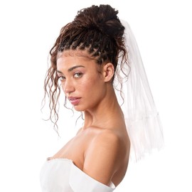 xo, Fetti White Ruffle Veil | Bride to Be Hair Accessory, Embroidered Bridal Shower Headband, Rehearsal Dinner Decorations, Engagement Gift