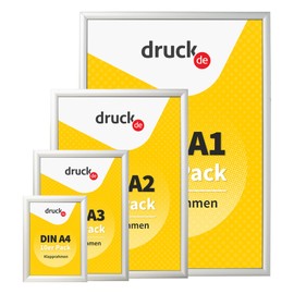 druck.de 1 A4 Folding Frame for Posters, Notice Signs, Advertising, Aluminium Frame with 2 cm Slim Profile, Suitable for Wall Mounting, Transparent Plastic Protection Protects Your Poster (Pack of 1