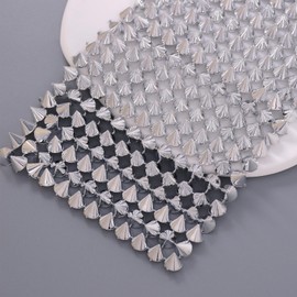 Jerler Sew Stitch on Spikes for Arts and Crafts Decoration, Mesh Rivets Studs Beads Cone Spoke Trim Punk Rock with Flat Back for Jacket, Clothing, Shoes and Performance (1 Yard, Silver)