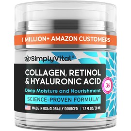 SimplyVital Collagen, Retinol & Hyaluronic Acid Cream - Anti-Aging Face Moisturizer for Face, Firming Skin Care Neck & Décolleté - Made in USA, Daily Moisturizer Face Cream Day & Night - 1.7 fl.oz.