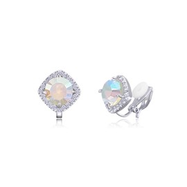 QUKE 7 mm Cubic Zirconia Crystal Clip-On Earrings Not Pierced Square Stud Earrings for Women Girls, Glass, Crystal