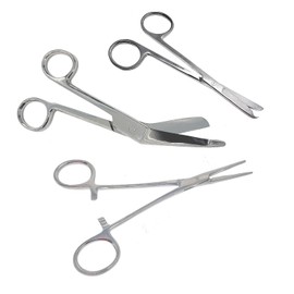 MedTool Hemostat and Scissors with Multicolor Titanium Coating - Set of 3 - Suture Removal Scissors, Lister Bandage Scissors, Hemostatic Forceps, Silver