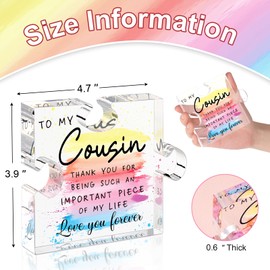 Cousin Gifts Best Cousin Gifts Cousin Birthday Gifts from Cousin New Cousin Gifts for Female Keepsake Mothers Day Valentines Day Wedding Thanksgiving Gifts Paperweight Acrylic Plaque