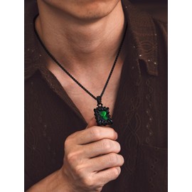 Bandmax Black Curb Chain Men's Necklace with Stone Stainless Steel Satan Chain Pendant Stone Ruby/Blue/Green/Black 55 cm Cuban Chain Boys Punk Accessories Gothic Jewellery, Stainless Steel