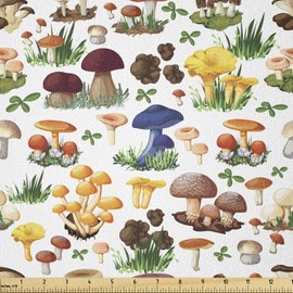 Ambesonne Mushroom Fabric by The Yard, Pattern of Mushrooms Wild Species Natural Food Garden Theme Exotic Wilderness Art, Stretch Knit Fabric for Clothing Sewing and Arts Crafts, 3 Yards, Multicolor