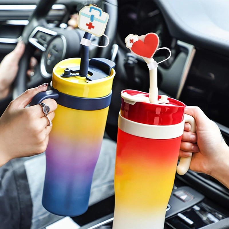 lmzyf 2Pcs Cute glitter Silicone Straw Covers Cap for 30