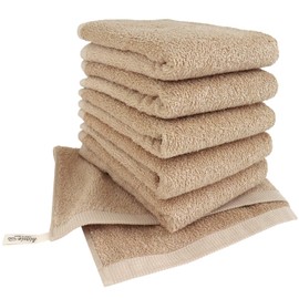 Hiorie Hand Towel, Large, Towel Handkerchief, Made in Japan, Hotel Style Towel, Set of 6 (Includes Hanging Loop), Mocha, Plain, Instant Water Absorption, Hot Towel, 100% Cotton, Nursery School, Senshu