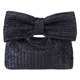GMYIAK Luxury Bow Straw Bag for Women Crochet Tote Handbag Woven Purse Beach Rattan Female Clutch Bag for Summer Party or Wedding, black