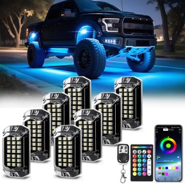 8 Pods Full Angle RGBW LED Rock Lights for Jeeps Trucks Golf Cart ATV UTV RZR Pickup Offroad SUV, Waterproof Multicolor Underglow Kit with APP/RF Remote Control Sync Music Neon Underbody Light 12V