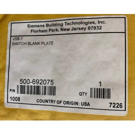 SIEMENS VSB-1 Blank Switch Plate Black 500-692075 Fire Alarm