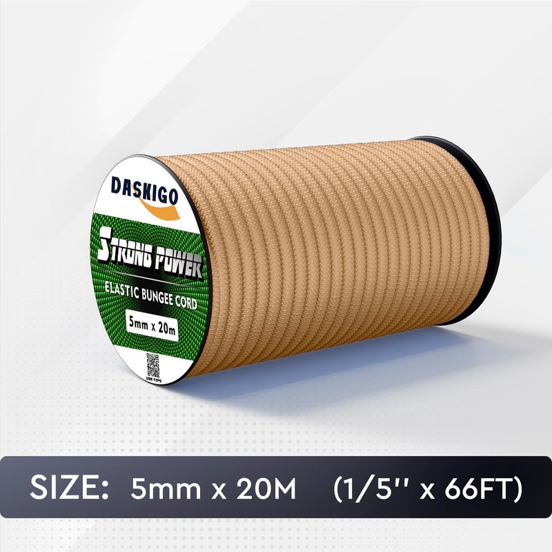 Bungee Cord Elastic Shock Cord, 5mm x 20M Khaki