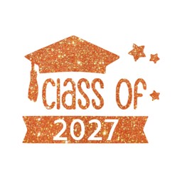 Class Of 2027 Decal, Graduation Iron On Decal, DIY Craft, Heat Transfer, Senior Tshirt Patch, Vinyl Applique for Shirt, Pick Size & Color, Iron-On Almost Anything in 5 Min. (Orange Glitter)