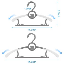 Children's Clothes Hangers, Pack of 20 Plastic Baby Hangers, Non-Slip, 28-36 cm, Extendable Children's Clothes Hangers with Trouser Stand for Baby and Toddler Clothes (Grey)